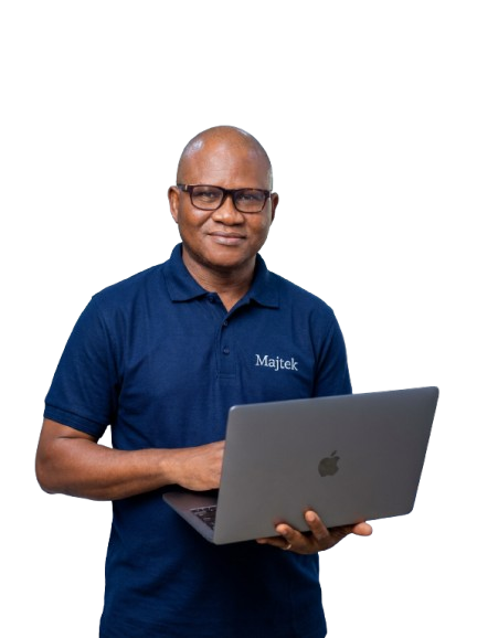 The CEO on Majtek Polo carrying Laptop